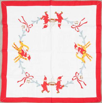 A collection of Christmas tablecloths, Christmas tree skirts, an apron, and runners, 21 pcs, 20th century.