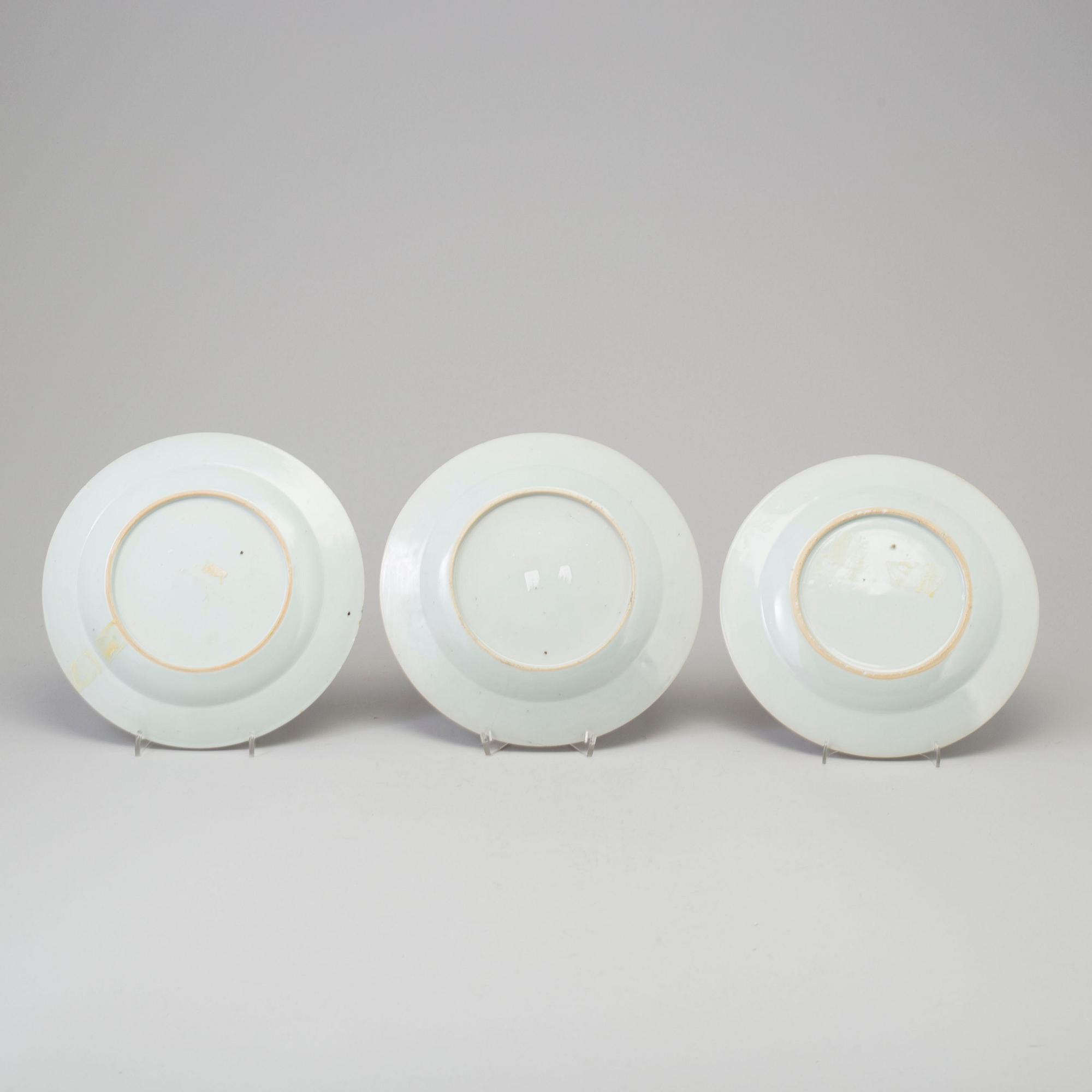 Three famille rose export porcelain plates, Qing dynasty, Qianlong (1736-95).