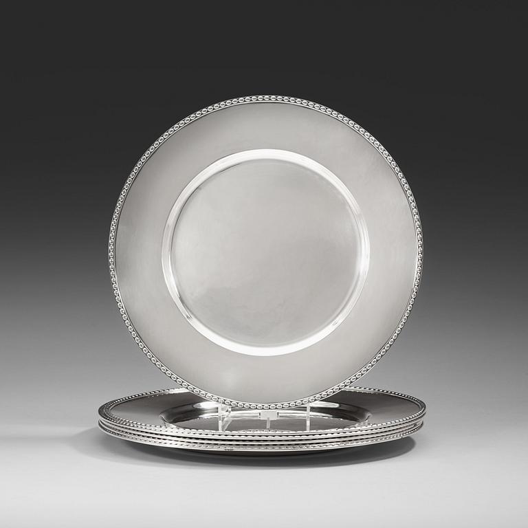 A set of six K Aderson silver plates, Stockholm 1946-51.