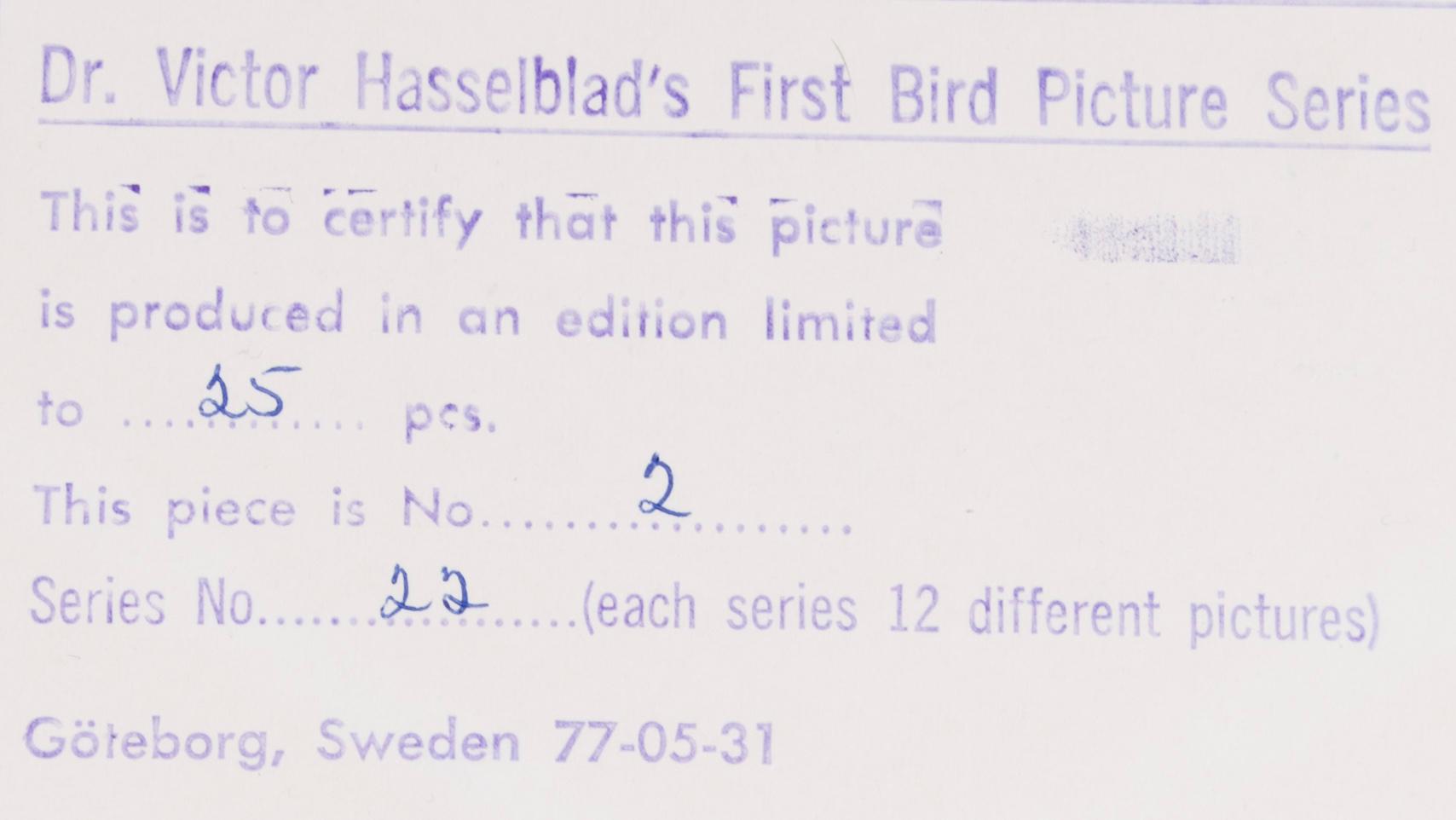 VICTOR HASSELBLAD, fotografier, 12 st, signerade, daterade och numrerade, ur serien nr 22.