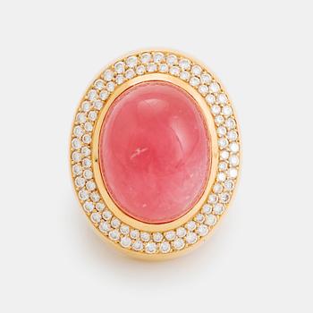 445. An 18K gold and rhodochrosite Acchinelli ring set with round brilliant-cut diamonds.