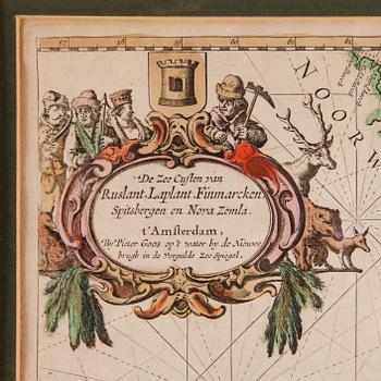 KARTA, handkolorerad, Pieter Goos, Amsterdam 1600-tal.