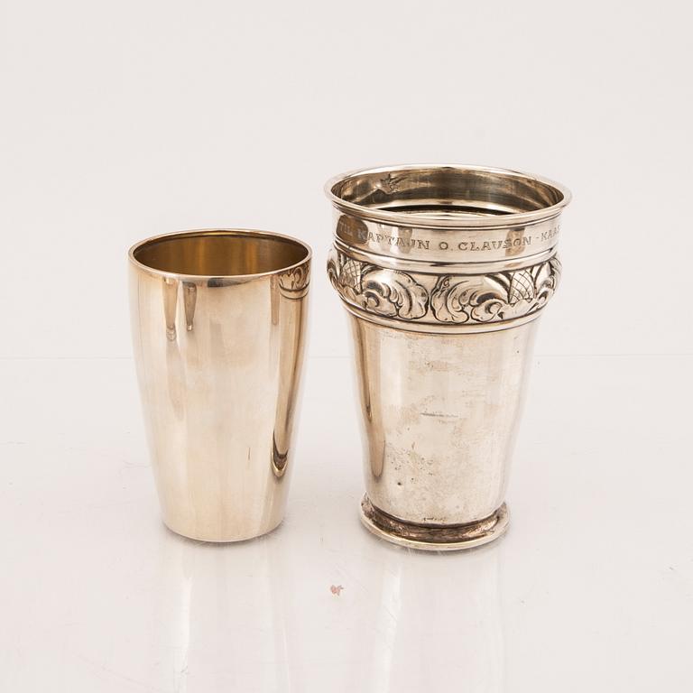 A set of five silver vases and bowls 20th century.