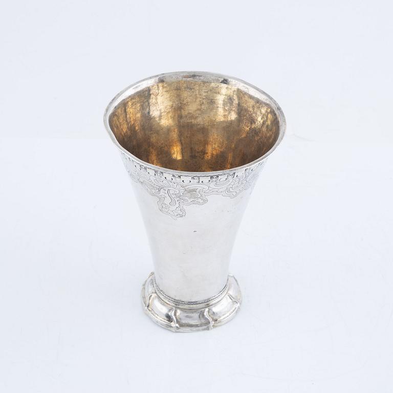 A rococo parcel-gilt silver beaker, mark of Ferdinand Sehl the younger, Stokcholm 1762.