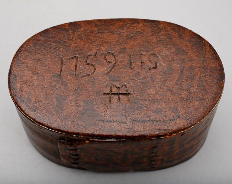 SVEPASK, allmoge, monogram och dat 1759 samt bomärke.