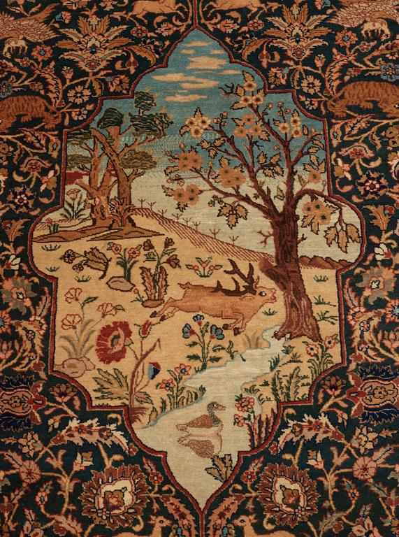 A semi-antique pictoral Tabriz rug, c. 216.5 x 145 cm.