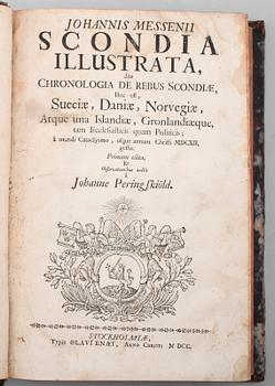 JOHANNES MESSENIUS, 2 vol, Scondia Illustrata, Olavi Enaei Stockholm 1700-1703.