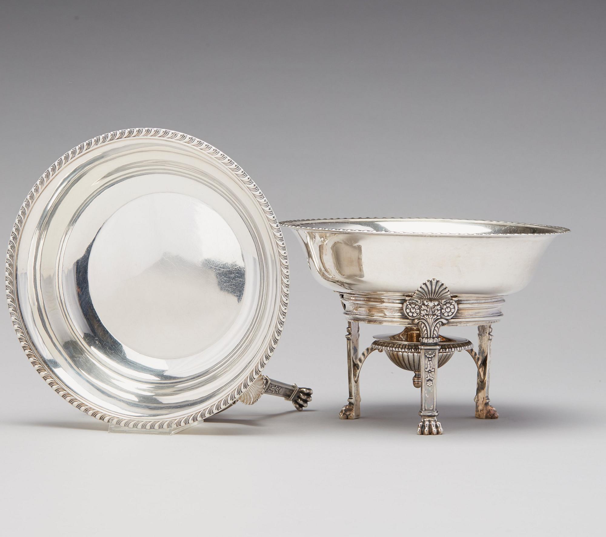 A pair of Swedish Empire silver tureens on stand, mark of Adolf Zethelius, Stockholm 1830.