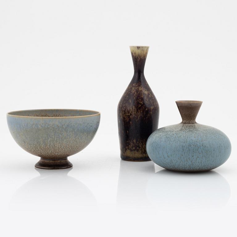 Sven Wejsfelt, two stoneware vases and a bowl, Gustavsbergs studio, 1985-1987.