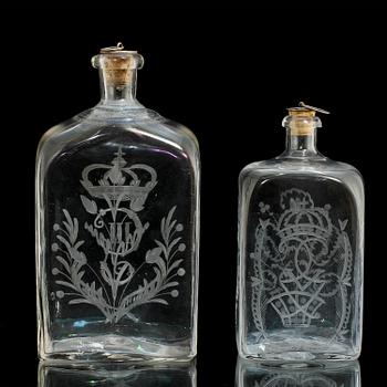 FLASKOR, 2 st, glas, 1800/1900-tal.