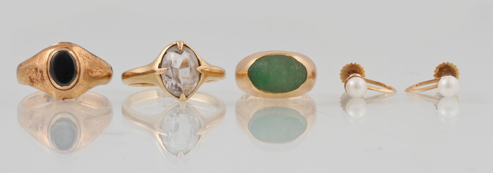 RINGAR, 3 st samt ÖRHÄNGEN, 18K guld, delvis Gustav Dahlgren & Co, Malmö. Vikt 15,2 gram.