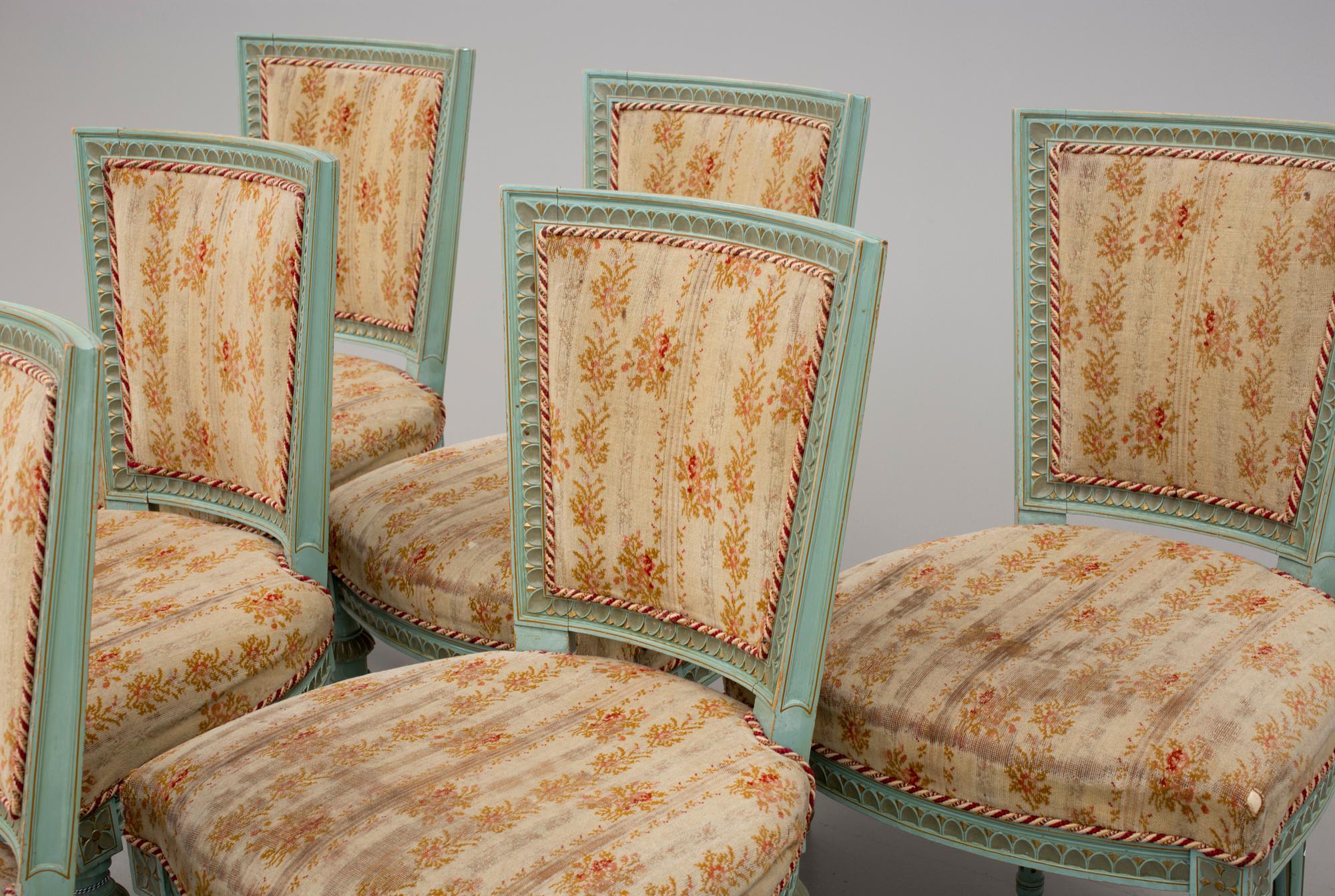 SOFFA och  STOLAR 6 st, gustaviansk stil, 1900-tal.