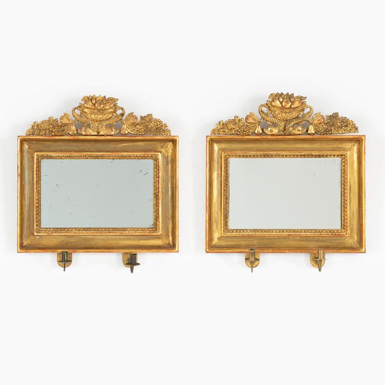 A pair of Empire mirror sconces by Johan Wilhelm Wennerqvist, Sweden, mid 19th century.