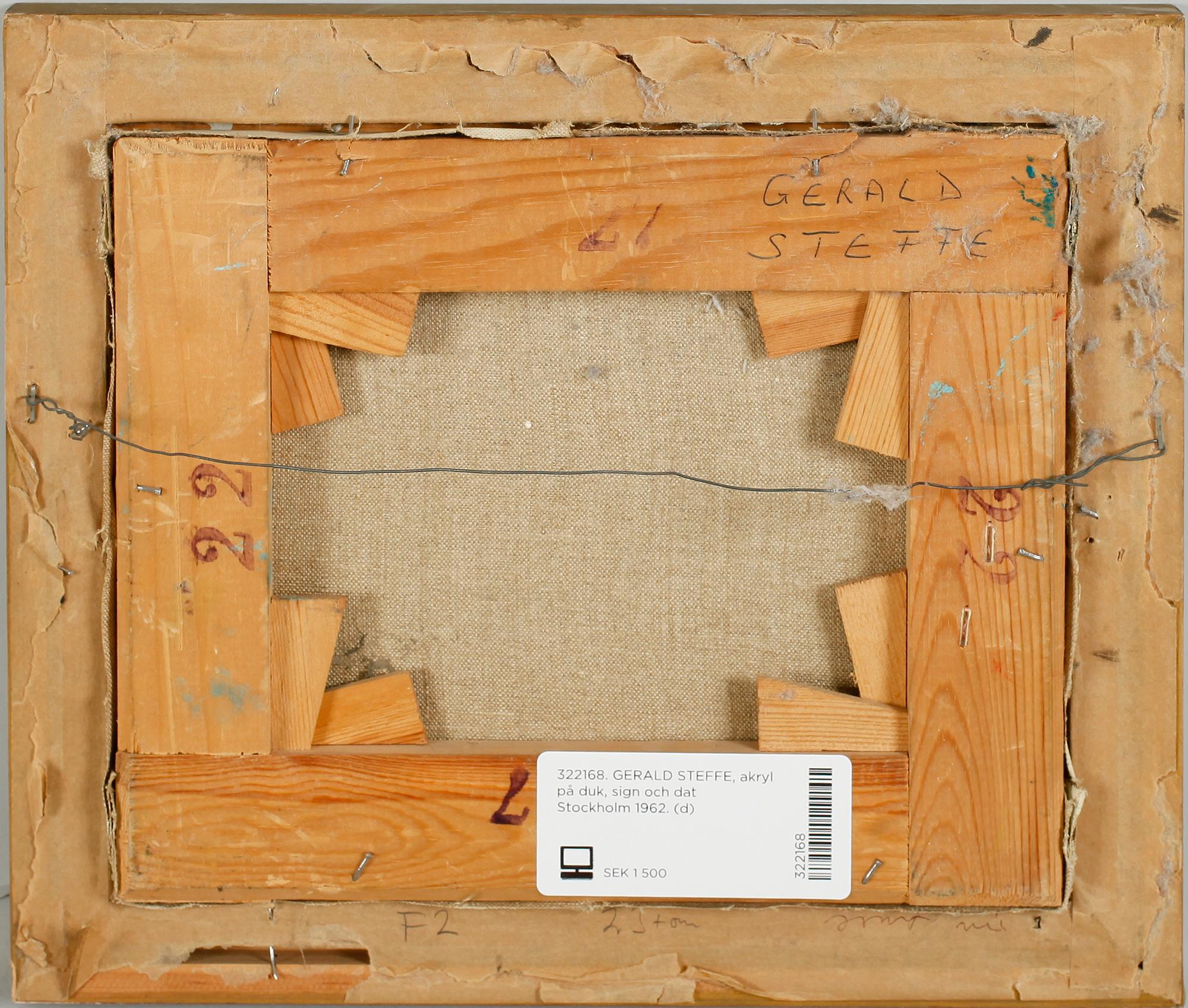 GERALD STEFFE, akryl på duk, sign och dat Stockholm 1962.