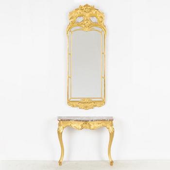 Spegel med konsolbord, rokokostil, 1900-tal.