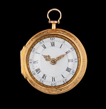1238. A gold verge repoussé pocket watch, early 18th century.