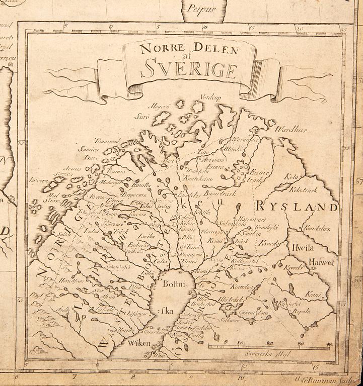 Georg Biurman, karta över Sverige och Finland, handkolorerat kopparstick, Stockholm 1790.