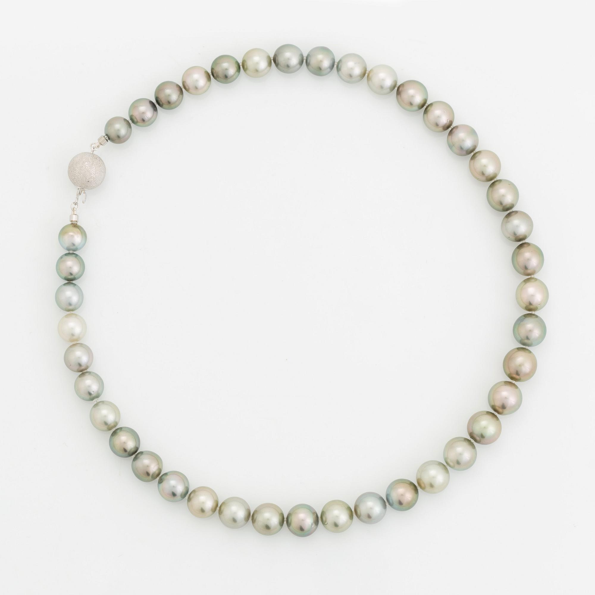 A cultured Tahiti pearl necklace.