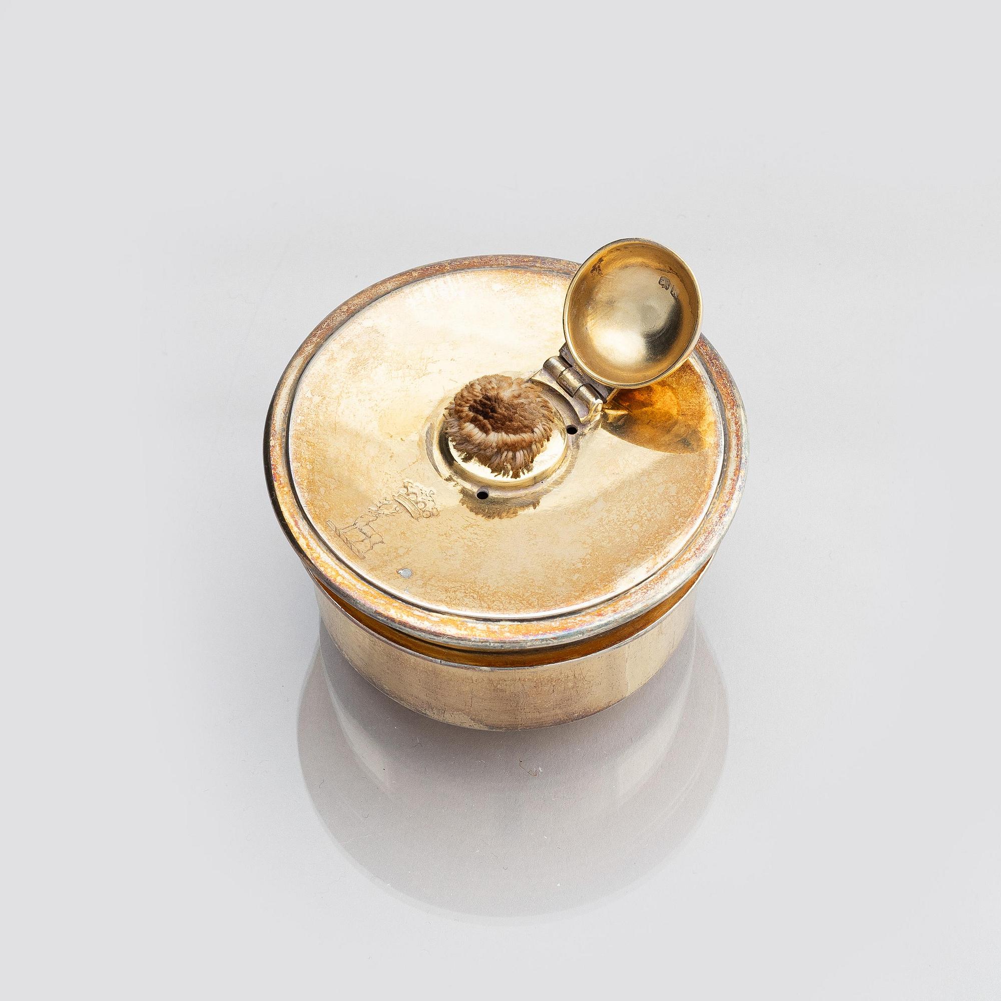An English silver-gilt teapot with stand and burner, mark of Richard Sibley I, London 1825.