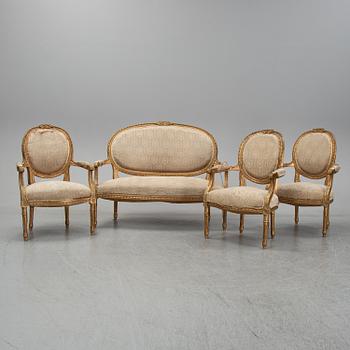 Salongsgrupp, 4 delar, Louis XVI-stil, omkring 1900.