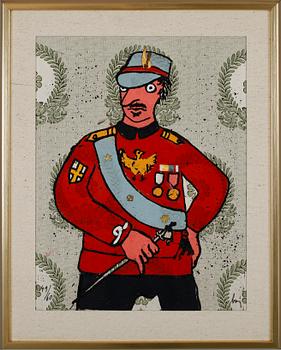 ENRICO BAJ, screentryck på textil, sign, 49/60.