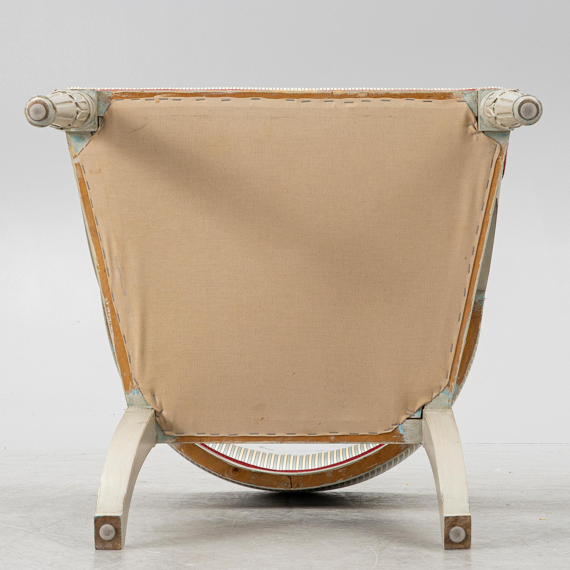 A late Gustavian style armchair, late 20th Century.