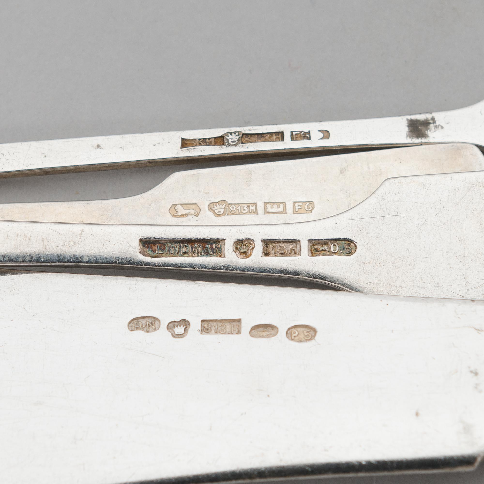 Bestickuppsättning, 47 dlr, silver, Musslan, Finland 1836-1935, mestadels V. Lindman, 1919.