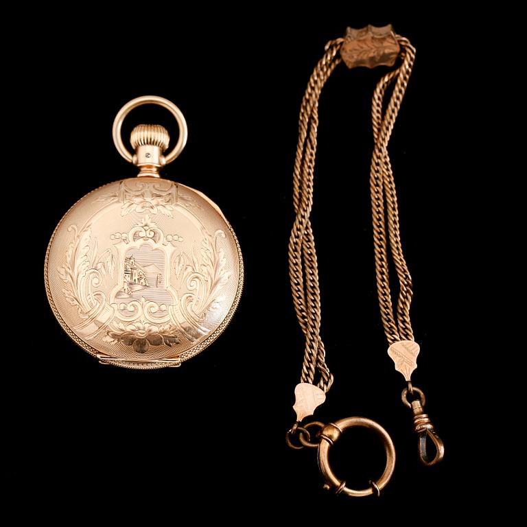 FICKUR, 14K guld, Elgin Nat'l Watch co, savonett. Total vikt ca 135 g.