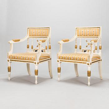 A pair of late Gustavian style armchairs, late 19th century.