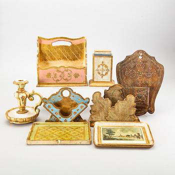 Eight mid 20th century wooden items by Poaletti, Firenze Italy.