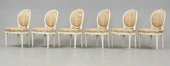 Six Gustavian late 18th century chairs.