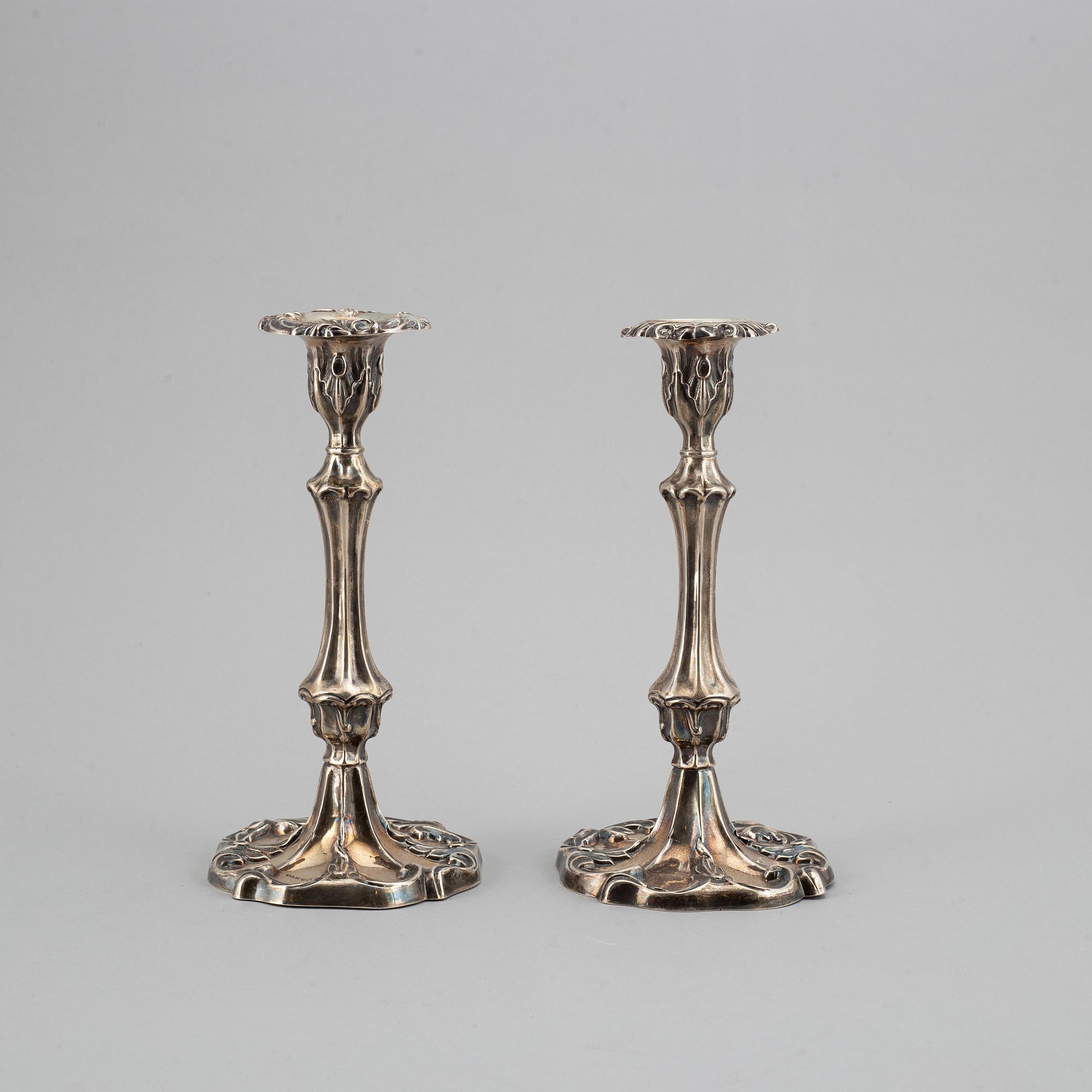 A pair of silver candlesticks, mark of Gustaf Möllenborg, Stockholm 1856.