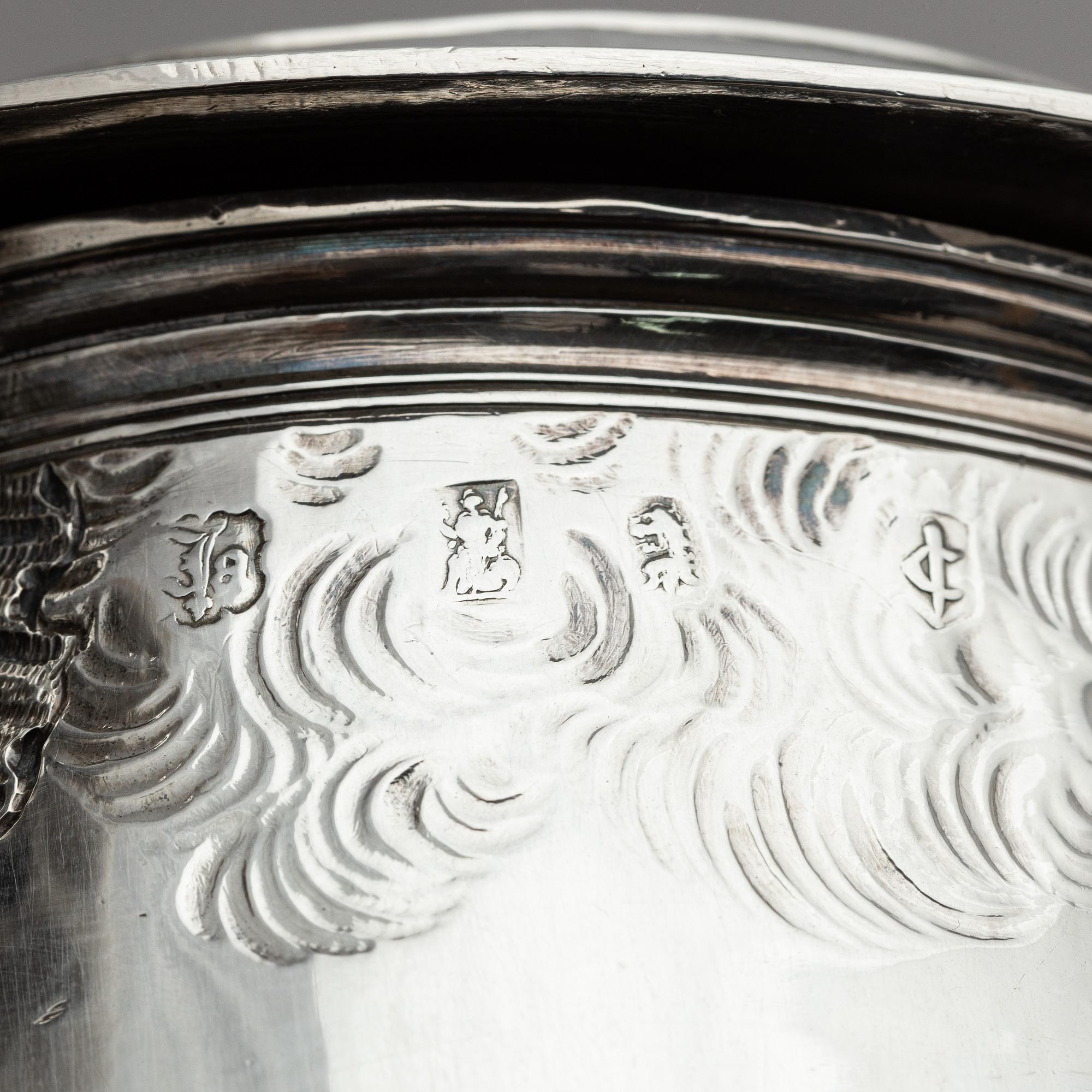 John Jackson, dryckeskanna, silver, London 1698-1699.