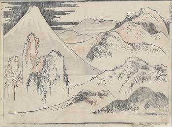 Two woodcuts, Katsushika Hokusai, after, and Suzuki Harunobu, after, Japan 19th century.