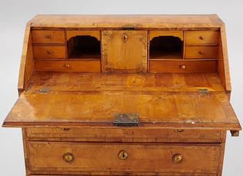 A Gustavian elm-veneered secretaire, late 18th century.
