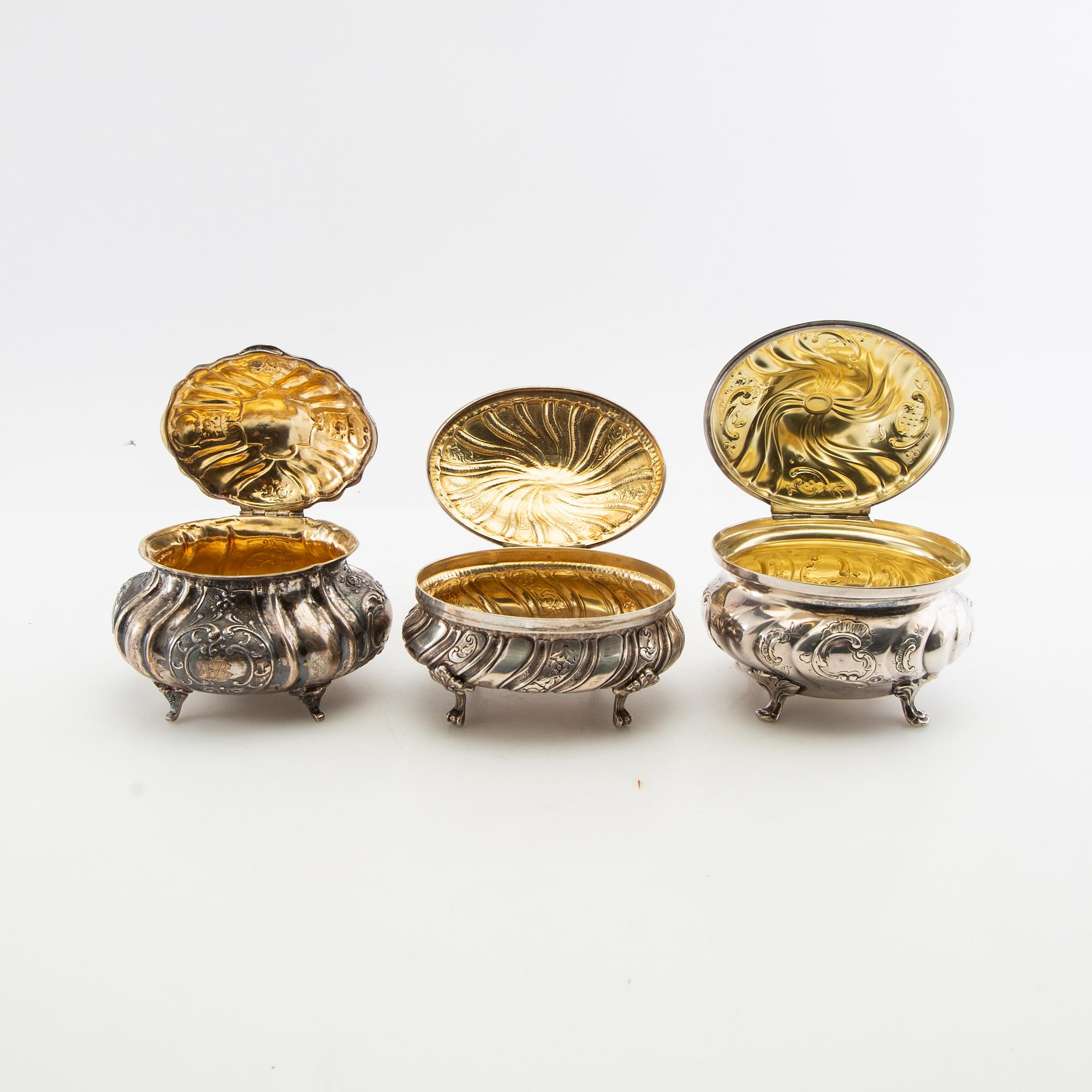 Sugar boxes 3 pcs silver Rococo style second half of the 20th century.