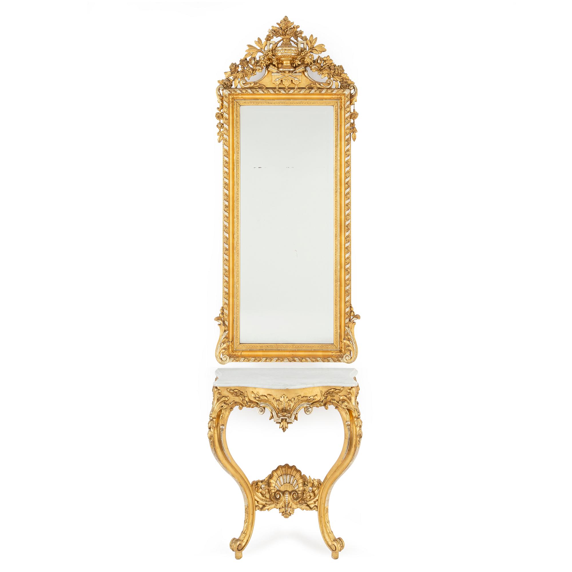 A late 19th century mirror and console table.