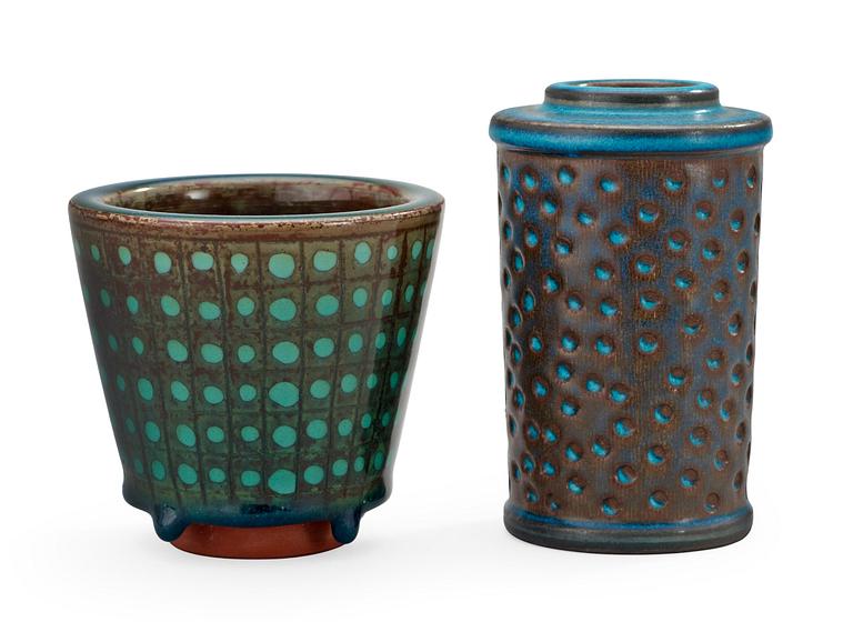 WILHELM KÅGE, vaser, 2 st, farstagods, Gustavsberg Studio, bl a 1950.