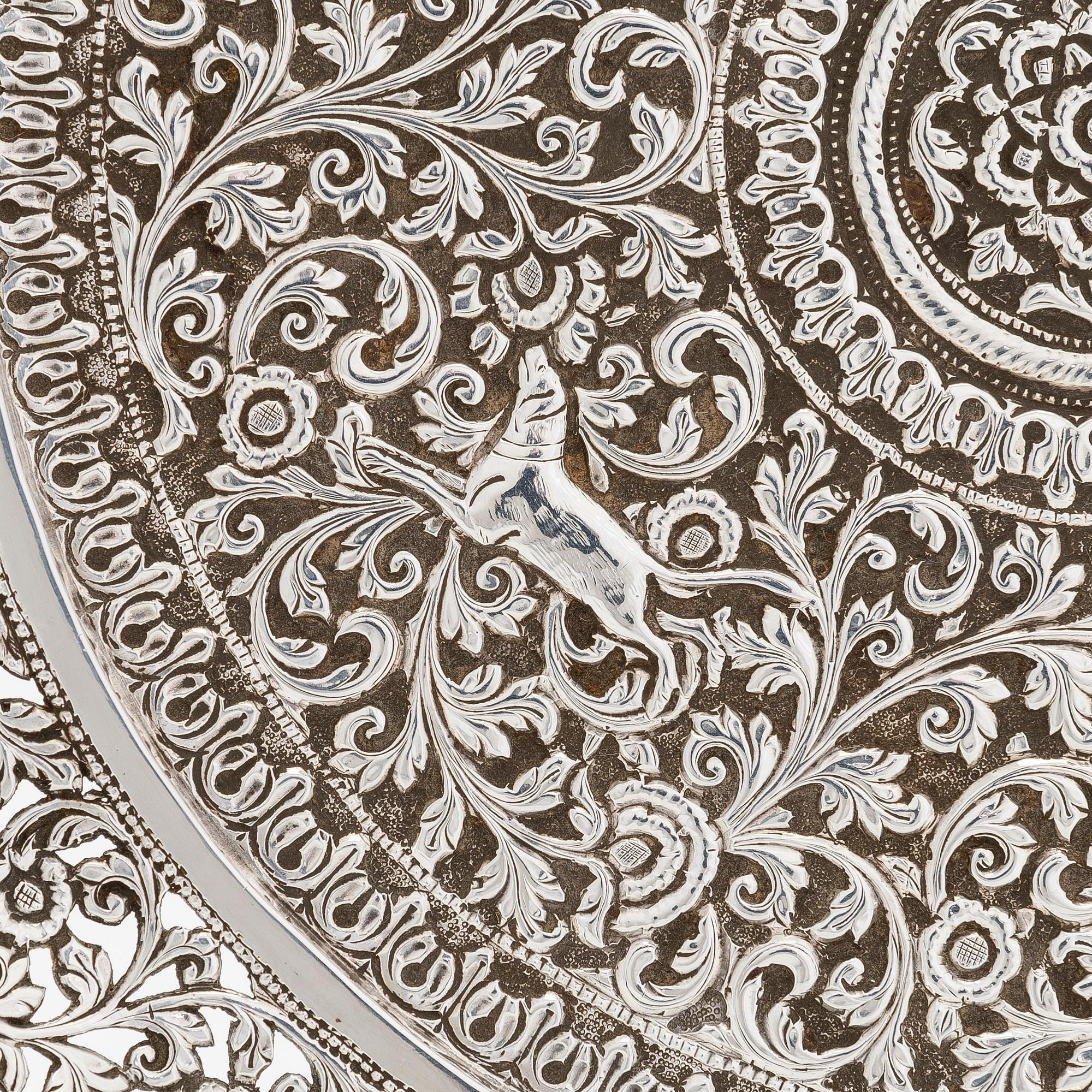 A silver salver, India late 19th century.