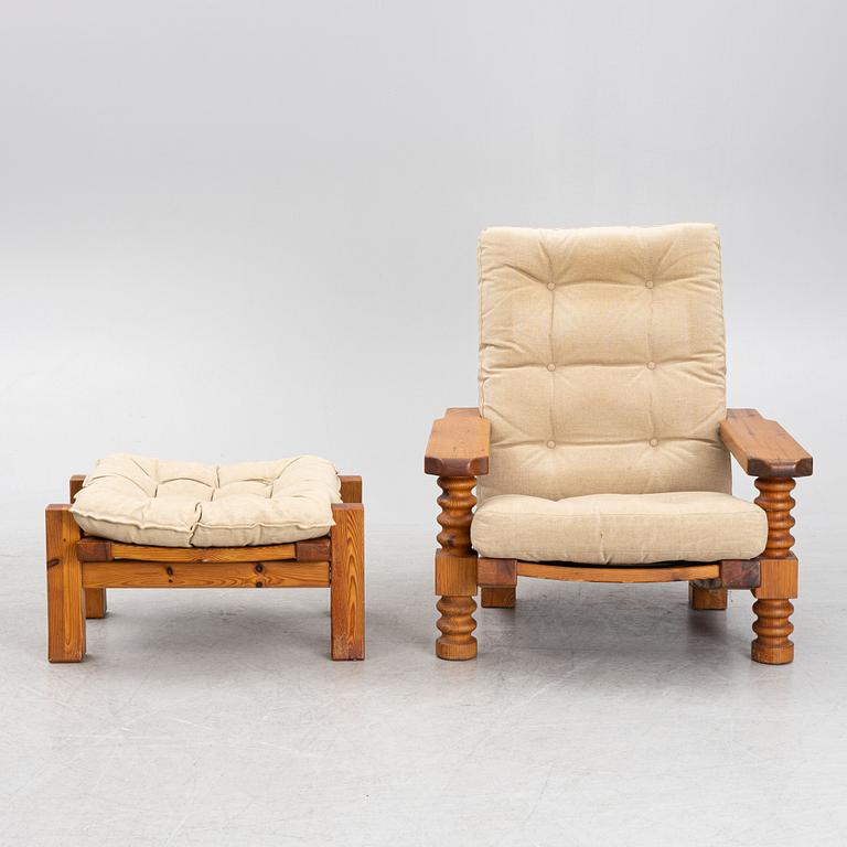 Armchair with footstool, Collden, model "Tälja", table from Sven Larssons möbelshop, 1960s-70s.
