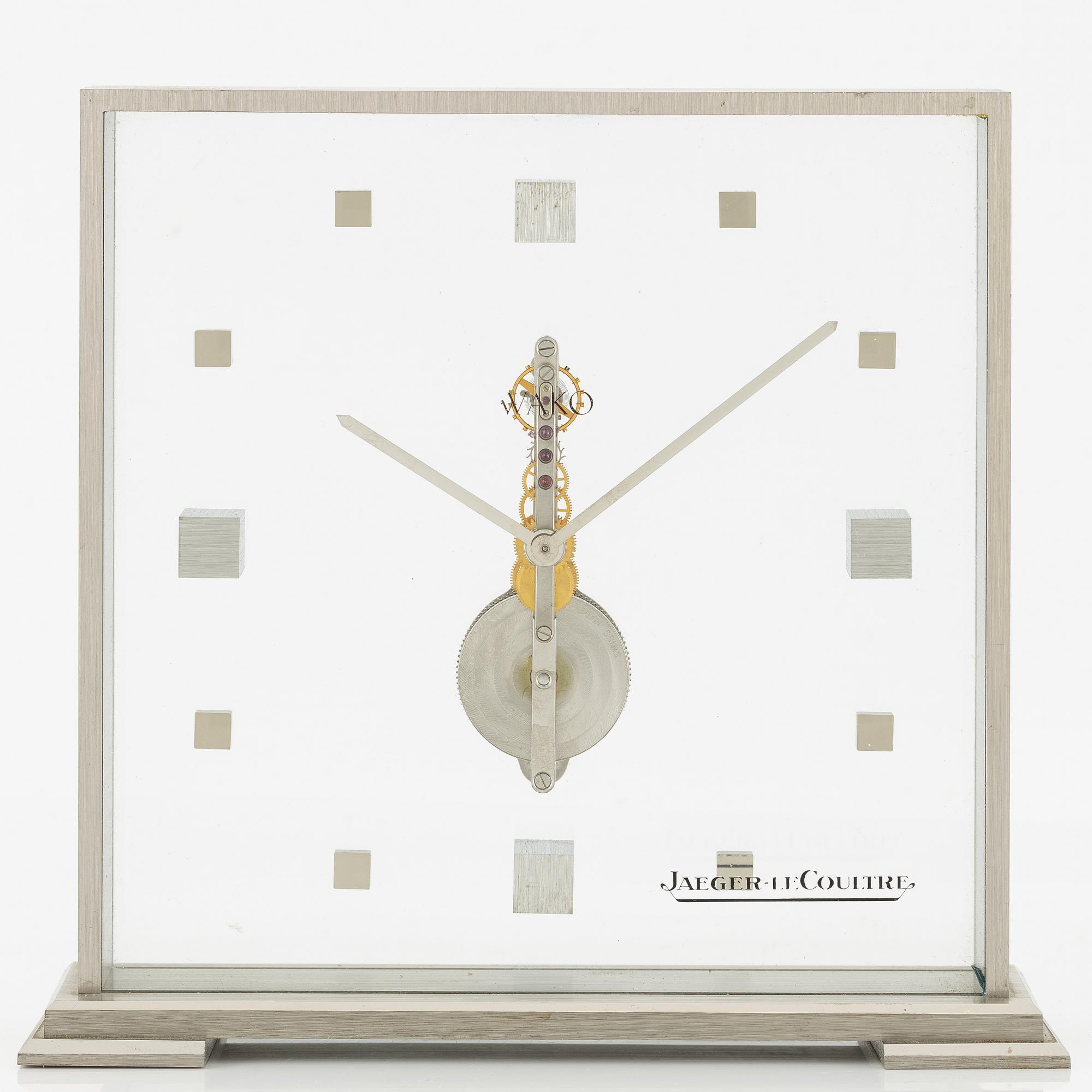 Jaeger-LeCoultre, "Double Signed Wako", table clock, 15 x 15.5 x 3 (4.5) cm.