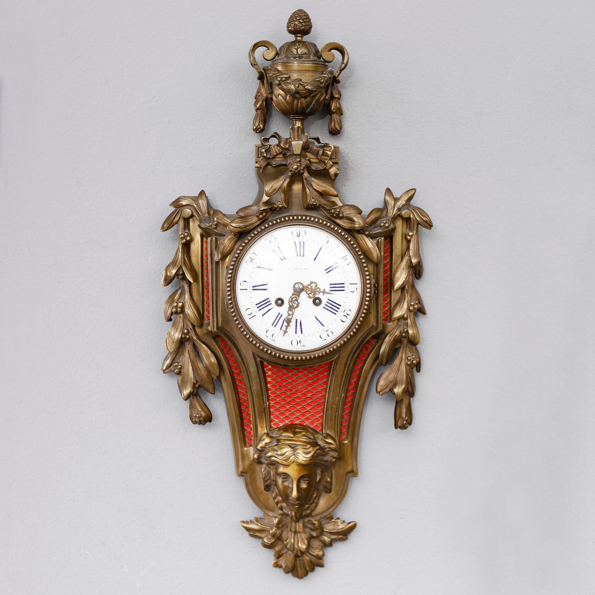 VÄGGPENDYL, märkt Benard, brons, Frankrike, 1800-talets andra hälft.
