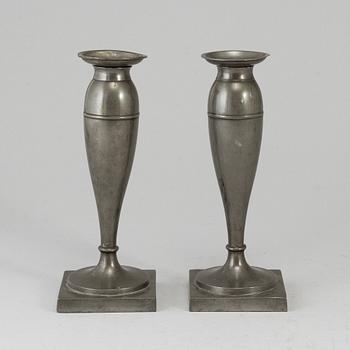 A pair  biedermeier pewter candlesticks, 19th century.