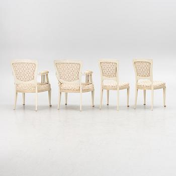 A pair of armchairs, and one pair of chairs, Jugend, early 20th century.