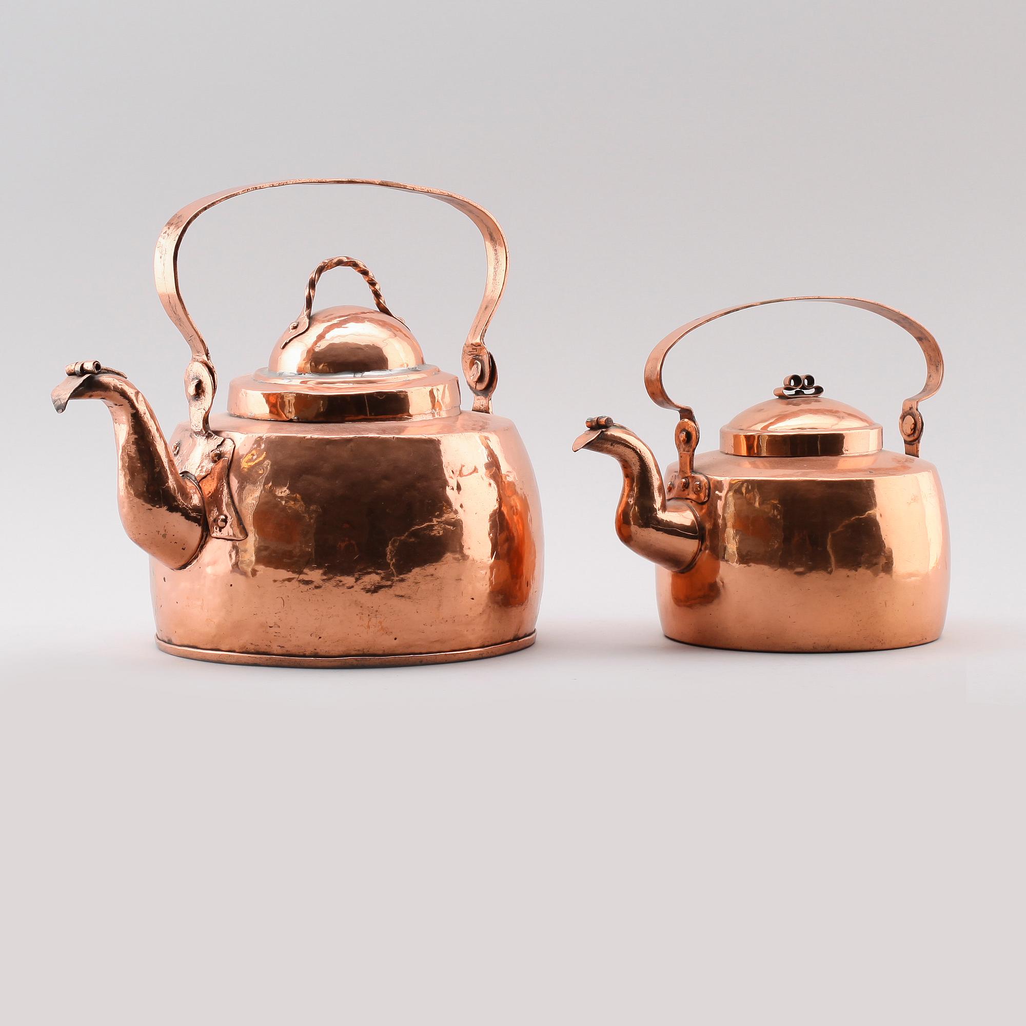 KAFFEPANNOR, 2 st, koppar, 1800-tal.