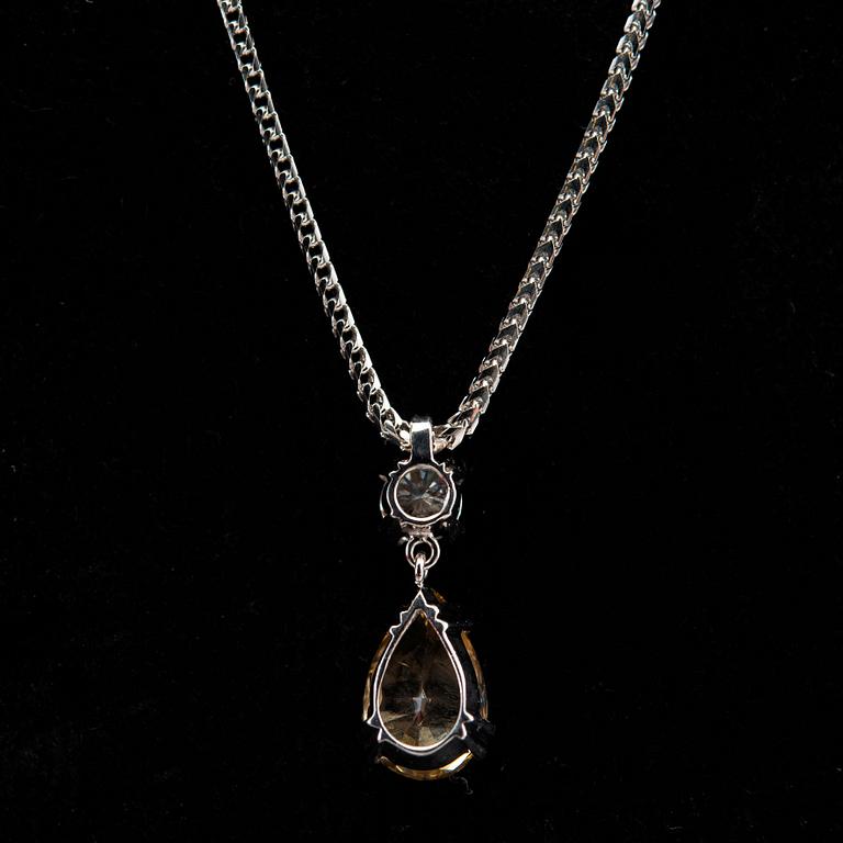 A PENDANT, drop cut diamond c. 2.00 LYB/Si2, brilliant cut diamond c. 0.30 ct. H/Vs. 14K white gold. Weight 5,6 g.