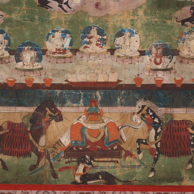 A Mongolian thangka depicting the nine Drala brothers, 19th century.