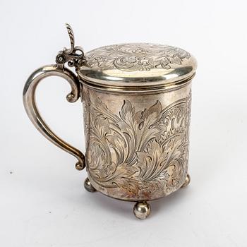 A Russian late 19th century silver tankard unidentified marks St Petersburg weight 1160 grams.