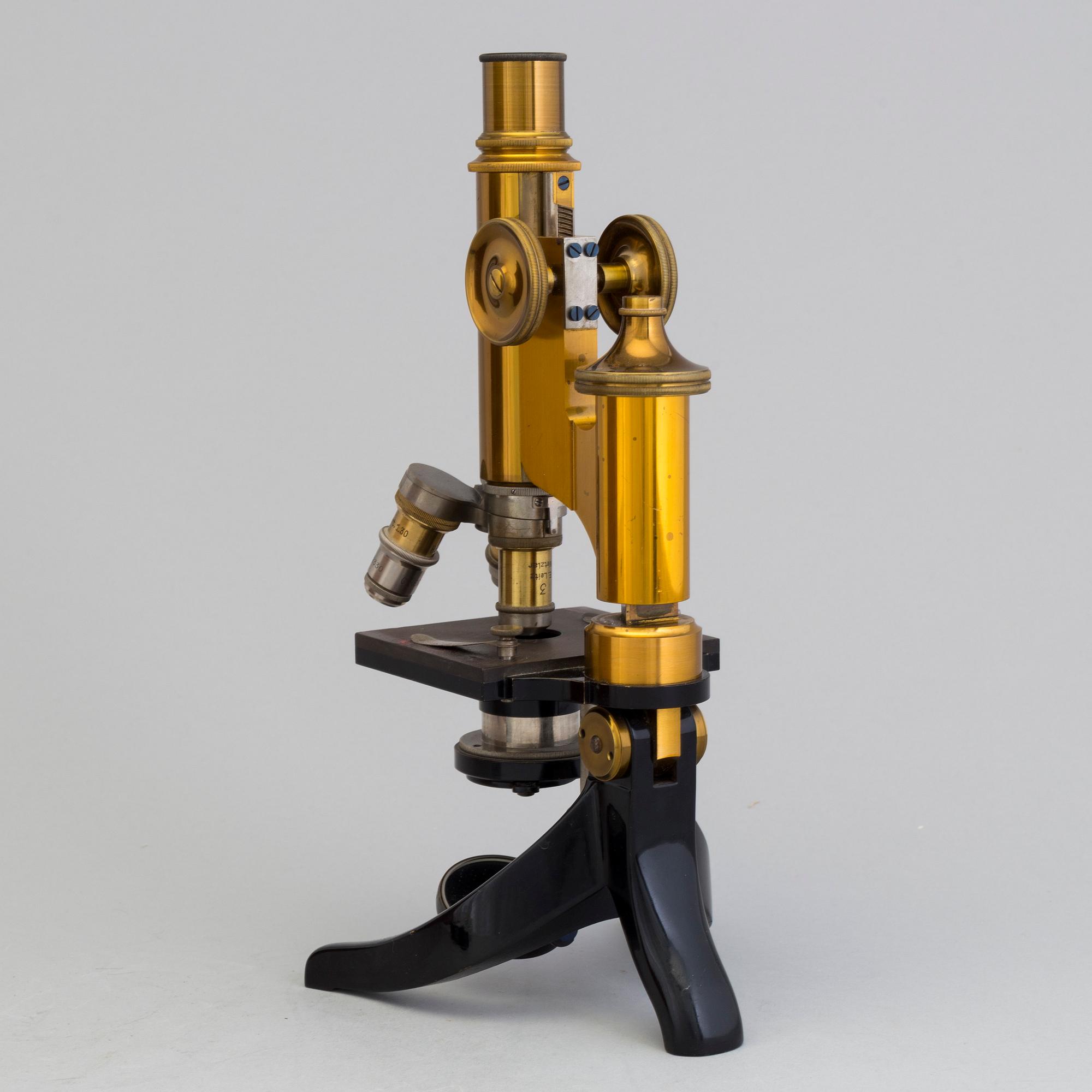 A microscope, signed E. Leitz, Wetzlar, marked and dated label Nr. 64739, 1902.