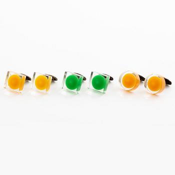 Siv Lagerström, three pairs of cufflinks, acrylic plastic, 1970s.